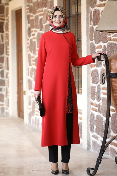Sahra Tesettür Tunik - Kırmızı - Fuval Moda